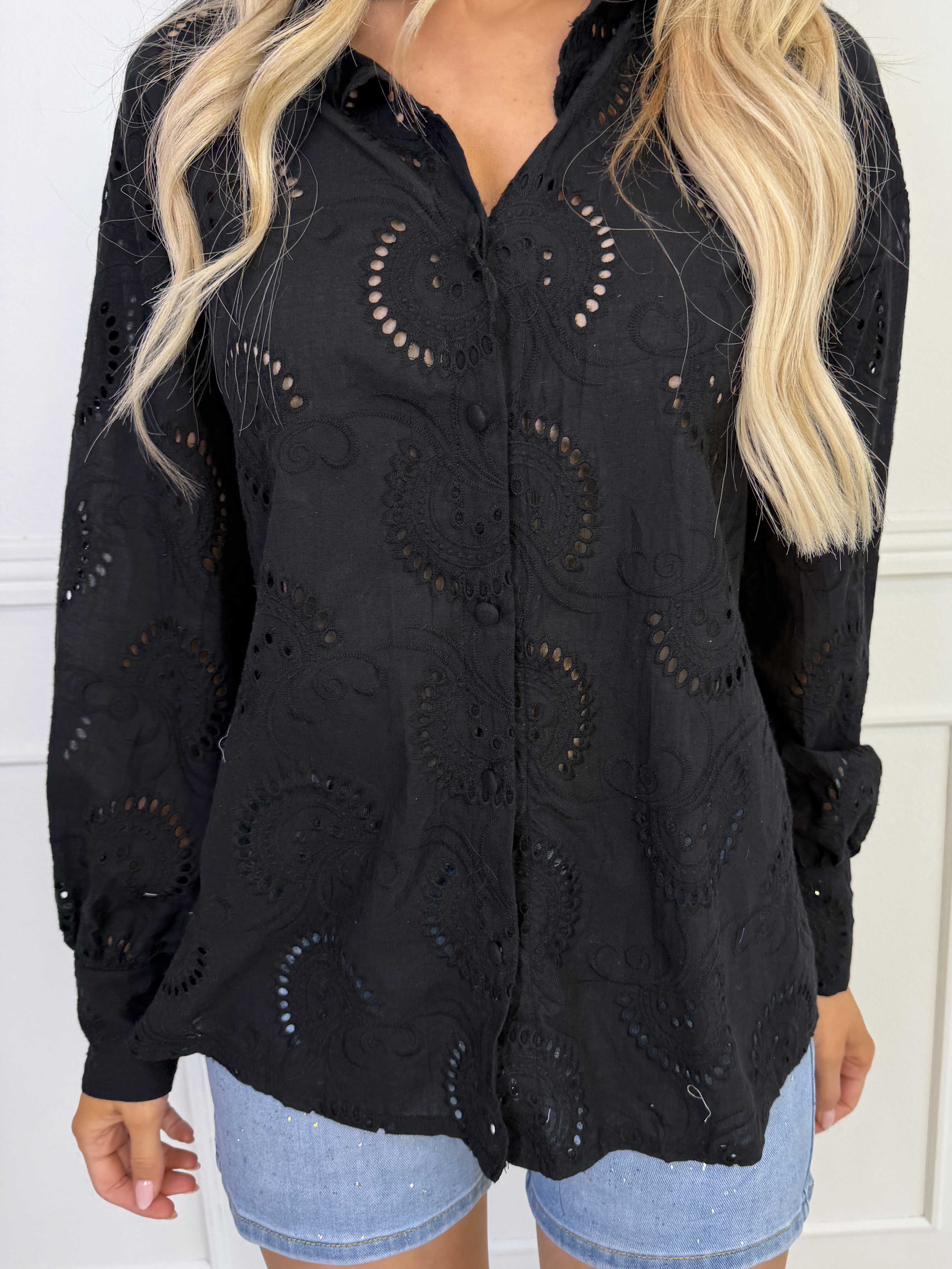 Lona Broderie - Broderie anglaise plus size skjorte i viskose